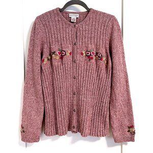 Northern Reflections Floral Embroidered Cotton Blend Pink Cardigan